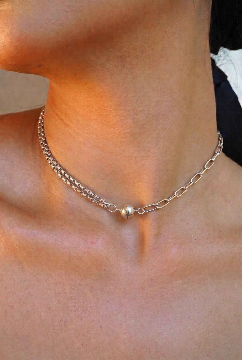 Paperclip & Box Chain: Necklace (Twin Stems)