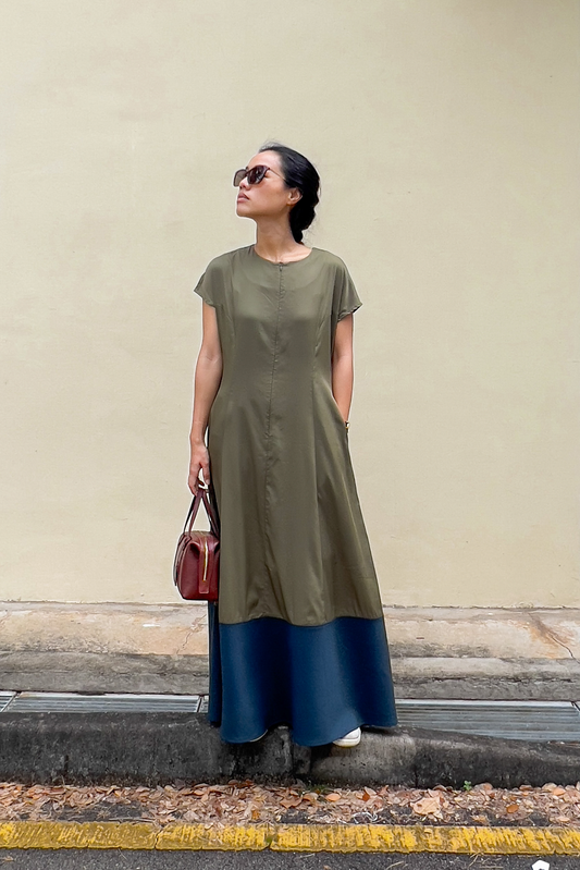 Colourblock Maxi Cap Sleeve Dress