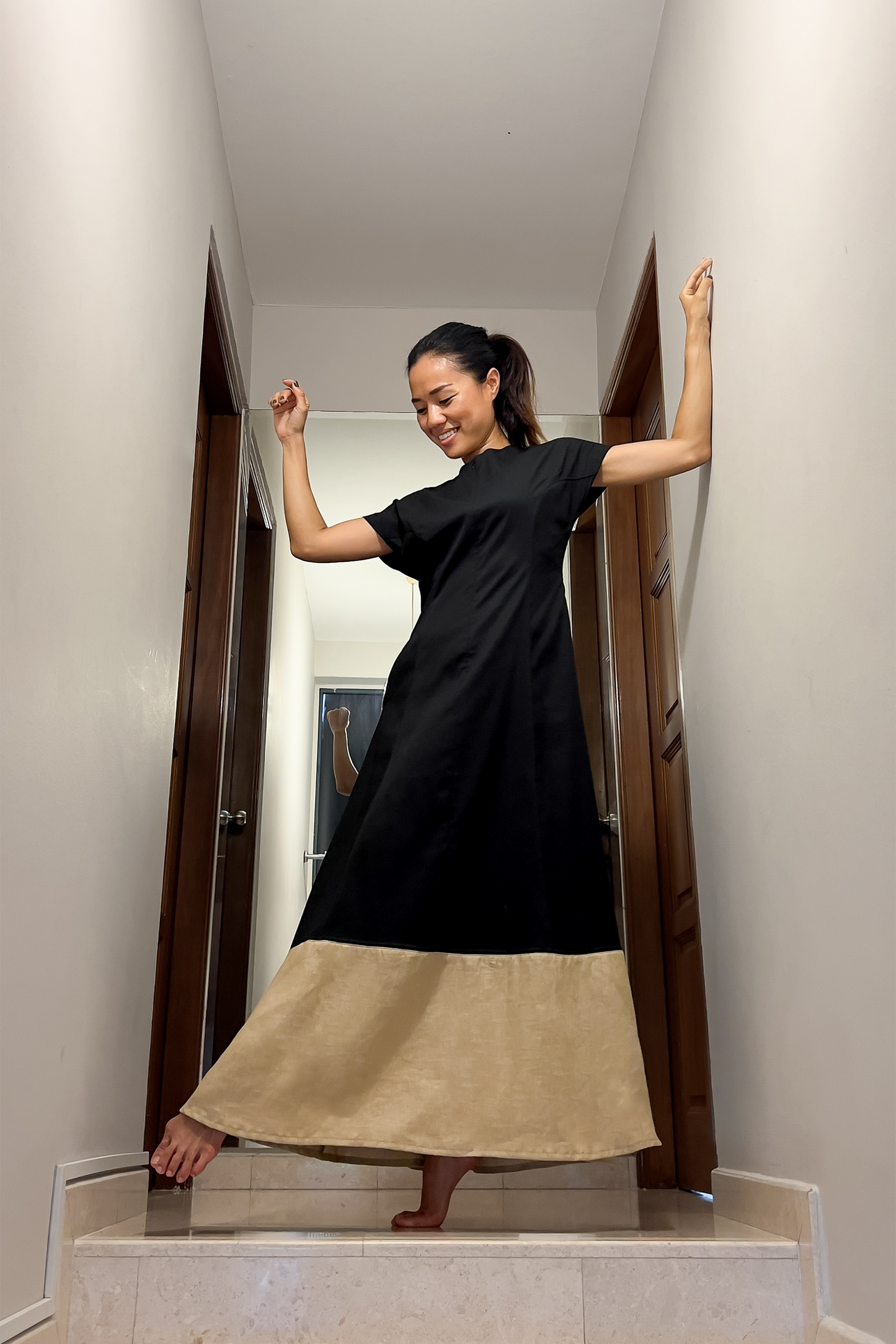 Colourblock Maxi Cap Sleeve Dress