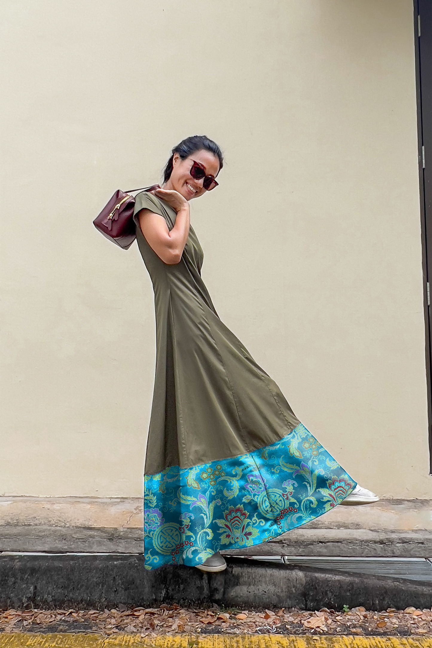 Colourblock Maxi Cap Sleeve Dress