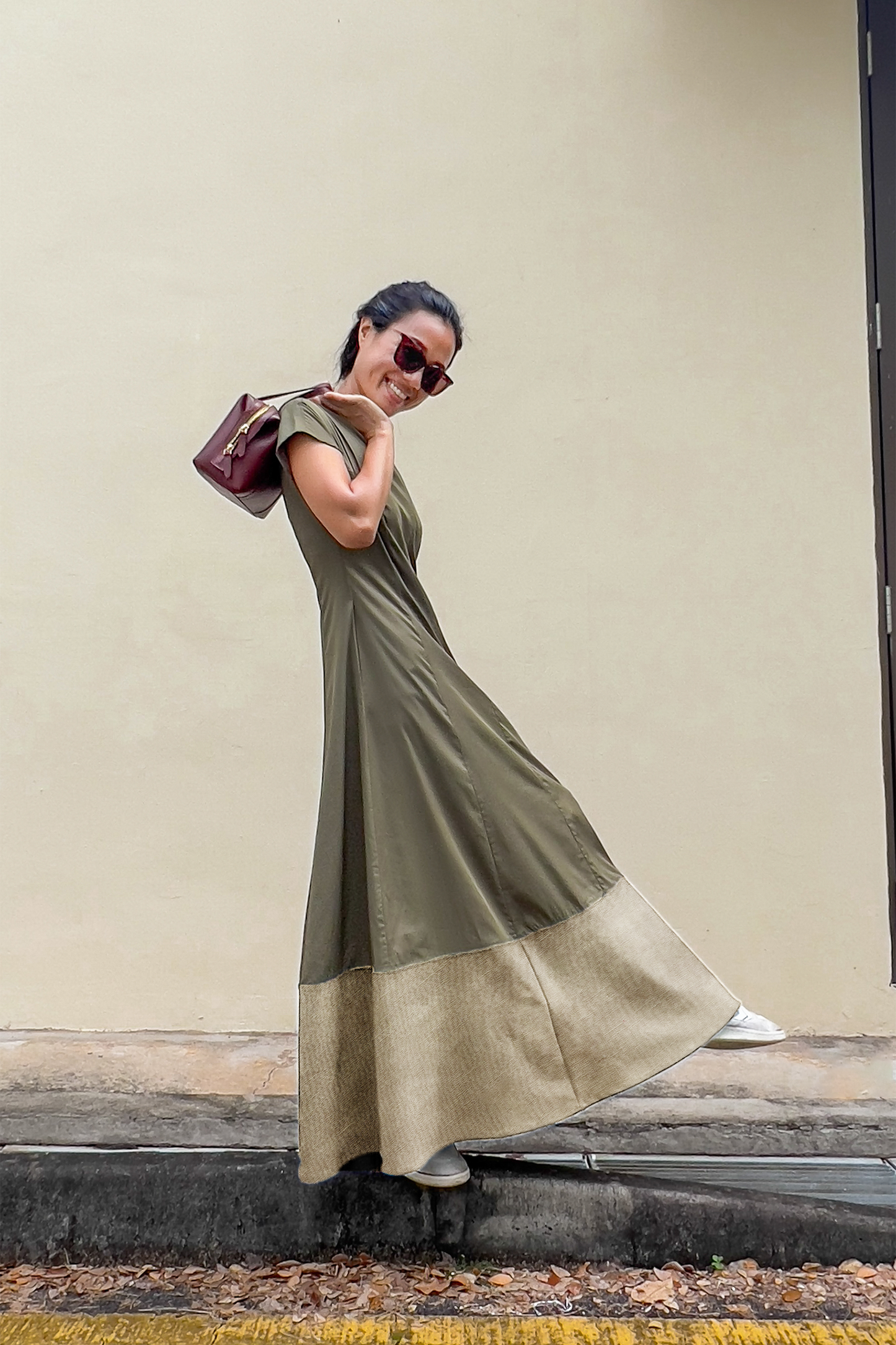 Colourblock Maxi Cap Sleeve Dress