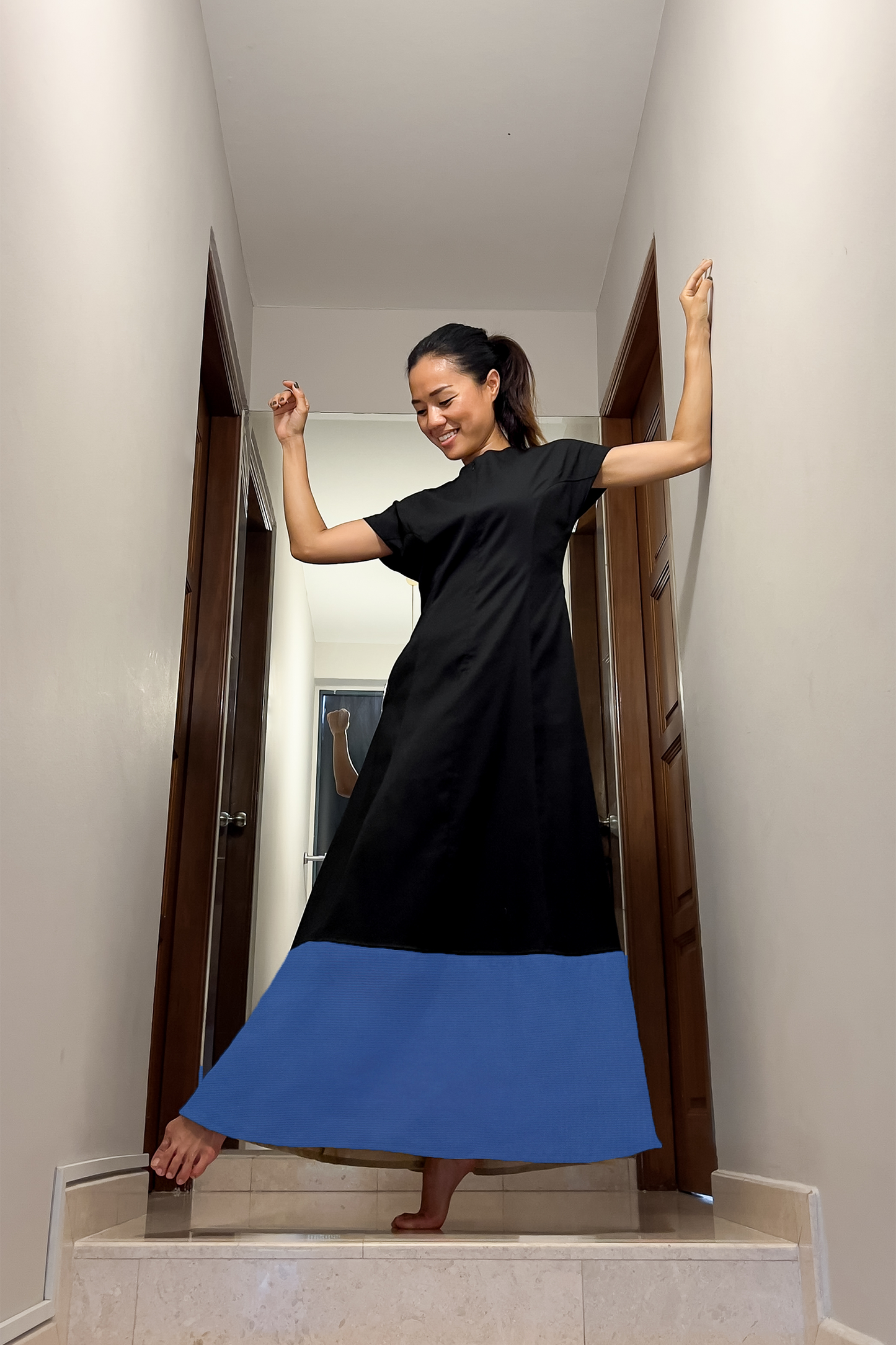 Colourblock Maxi Cap Sleeve Dress