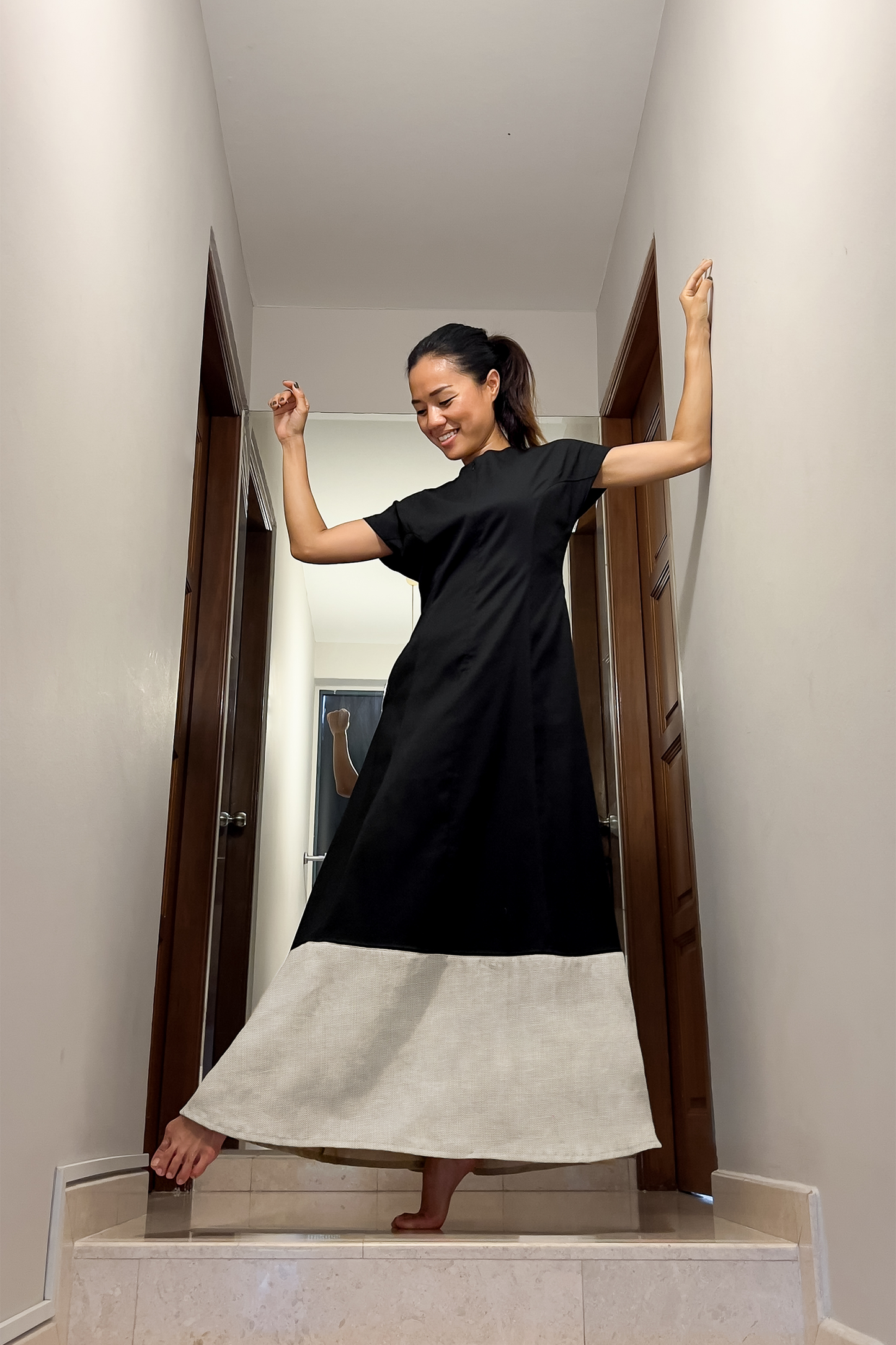 Colourblock Maxi Cap Sleeve Dress