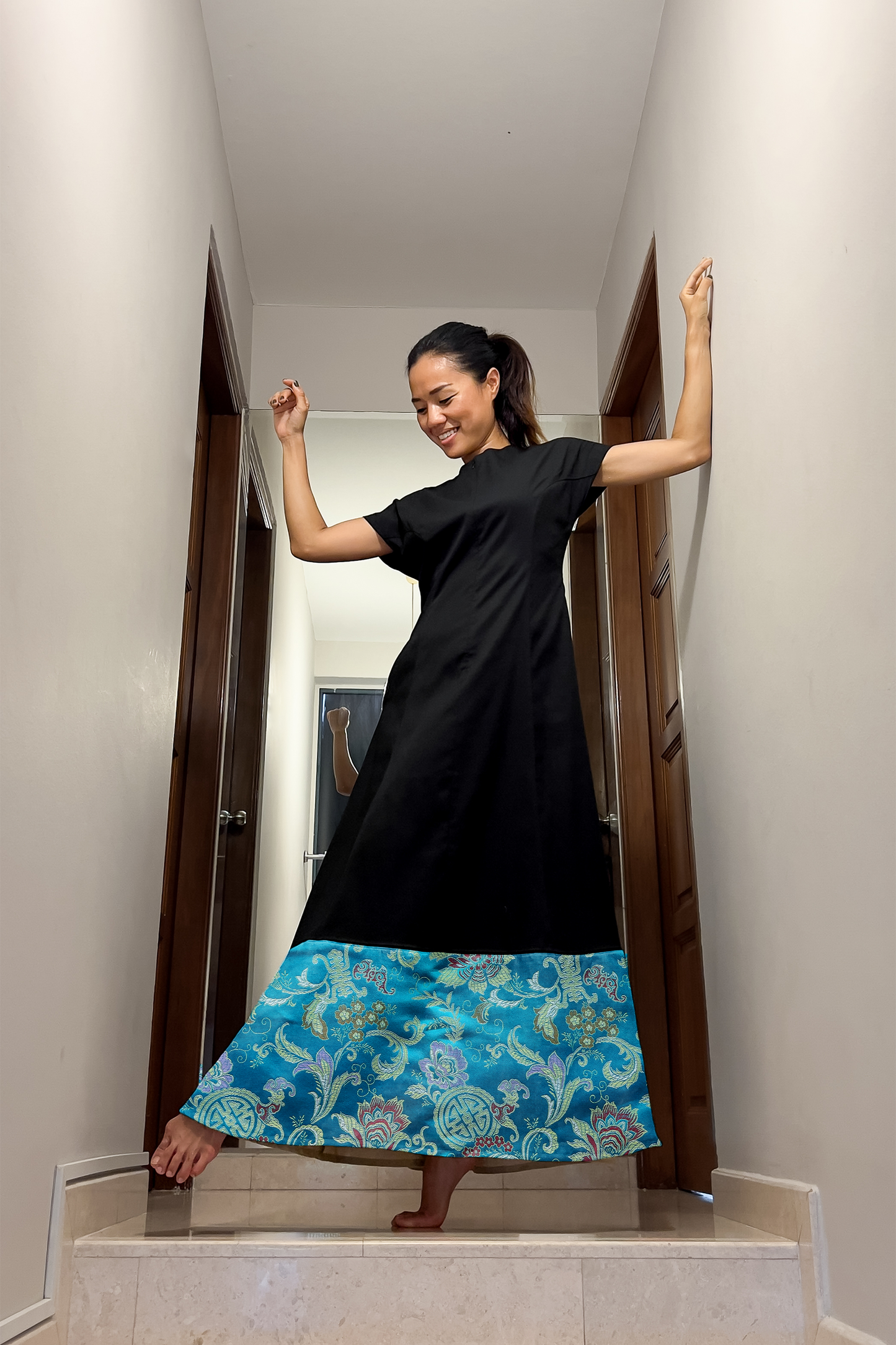 Colourblock Maxi Cap Sleeve Dress