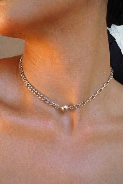 Paperclip & Box Chain: Necklace (Twin Stems)