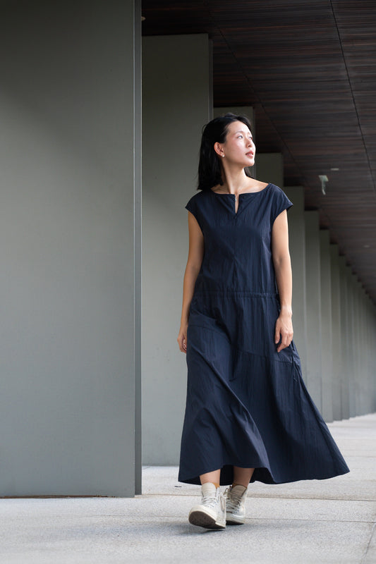 Boat Neck Drawstring Midaxi Dress