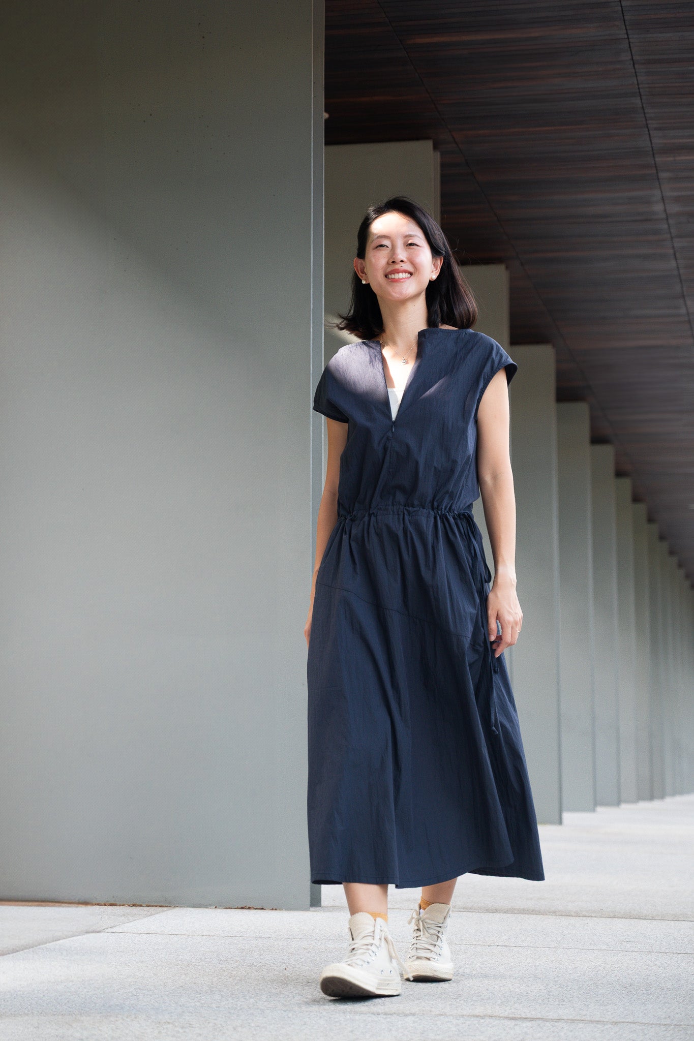 Boat Neck Drawstring Midaxi Dress